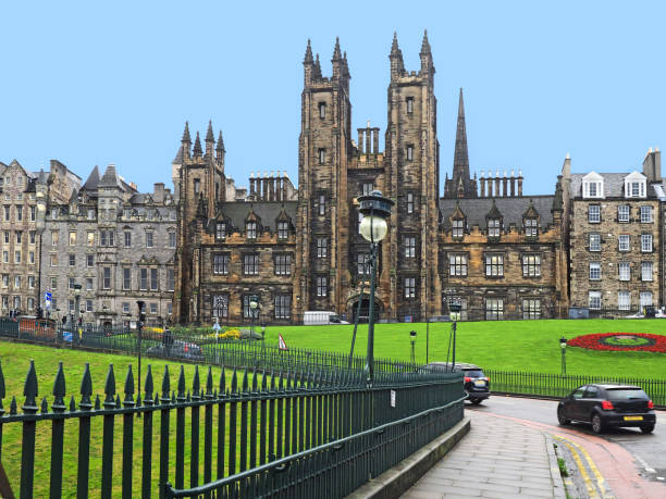 Edinburgh, Scotland - September 22, 2016:  The gothic spires of the University of Edinburgh on a hillside leading to the Old Town district.