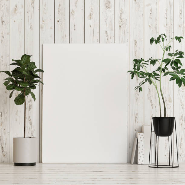 istock Mock up poster with flower decoration, hipster background. 1129933080