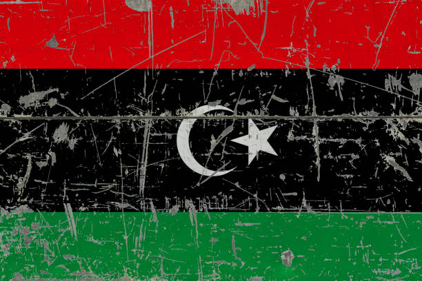 flag of Libya  painted on old grungy wooden  background
