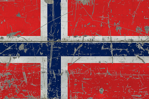 Grunge Bouvet Islands flag on old scratched wooden surface. National vintage background.