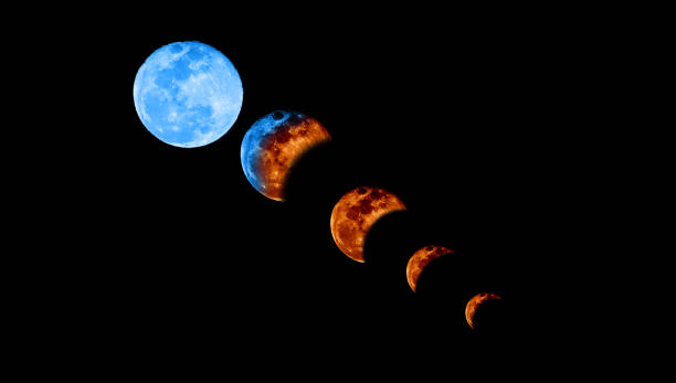 mondfinsternis-sequenz und super-mond - full moon moon lunar eclipse red stock-fotos und bilder