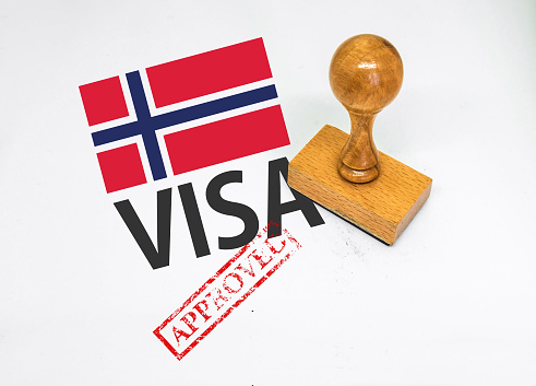 Norway Visa Approved with Rubber Stamp and flag