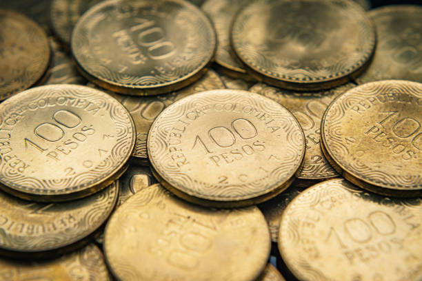 100 Colombian coin stock photo