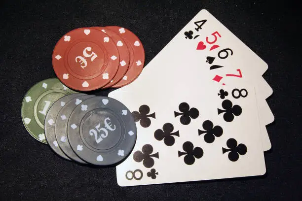 Casino cards and chips. Casino game. Card deck and poker chips.