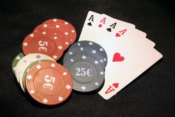 Casino cards and chips. Casino game. Card deck and poker chips.