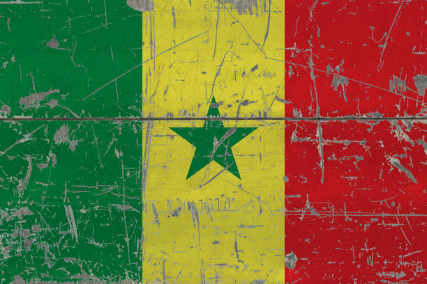 bandeira do senegal grunge na velha arranhou a superfície de madeira. fundo nacional de vindima. - senegal flag dirty africa - fotografias e filmes do acervo