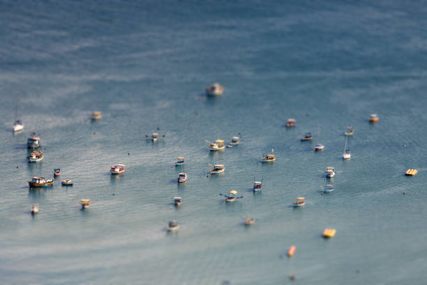 Tilt shift effect of boats in harbour, Itapema Brazil
