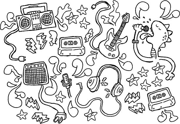 Close up of black and white line doodles vector art illustration