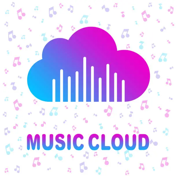 Vector illustration of Simple icon with cloud and sound equalizer wave. Colorful icon on white background. EPS 10