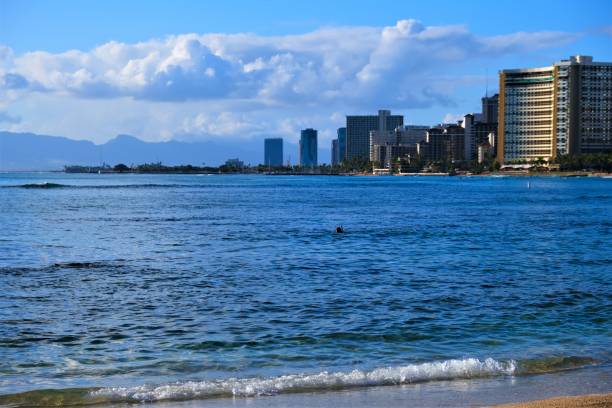istock Honolulu coastline including Waikiki Beach,  Oahu, Hawaii 1130022187