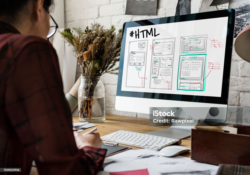 Website development layout sketch drawing Web Page Stock Photo