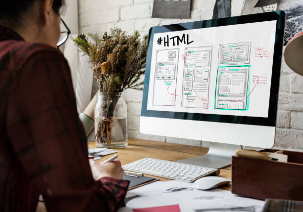 Website development layout sketch drawing Website development layout sketch drawing html stock pictures, royalty-free photos & images
