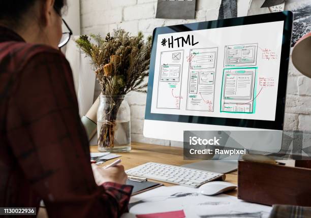 Website Development Layout Sketch Drawing Stock Photo - Download Image Now - Web Page, Design, Fashion