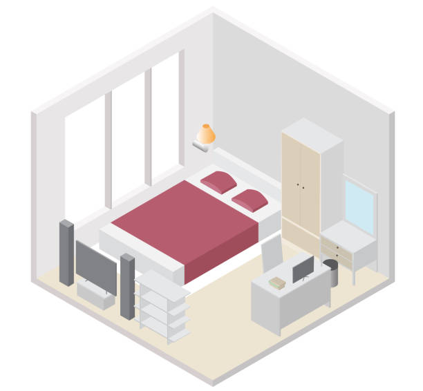 изометрическая икона спальни - apartment design domestic room television stock illustrations