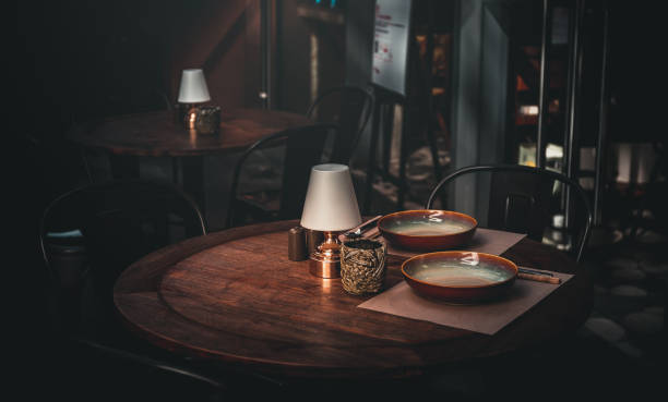Reserved dining table in vintage style, Restaurant outdoor