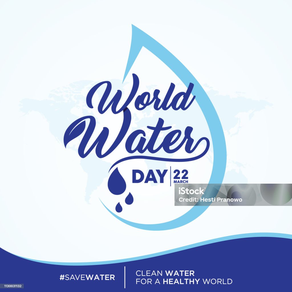 Carta de citação de água dia mundial sobre fundo de mapa do mundo - Vetor de Água royalty-free