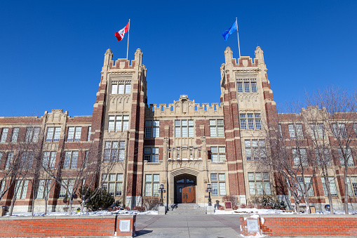 CALGARY, CANADA - FEB 14, 2019: The Southern Alberta Institute of Technology or SAIT polytechnic started in 1916 in Calgary and is the third largest post-secondary institute in Alberta, Canada. SAIT is a highly recognized technology trade school.