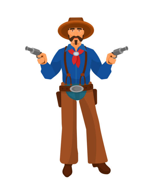 Ilustración de Personajes Del Sheriff De Del Oeste Con Armas y más Vectores Libres de Derechos de Cara humana - iStock