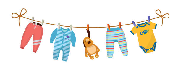 babybekleidung für kinder. kleidung für neugeborene. - babybekleidung stock-grafiken, -clipart, -cartoons und -symbole