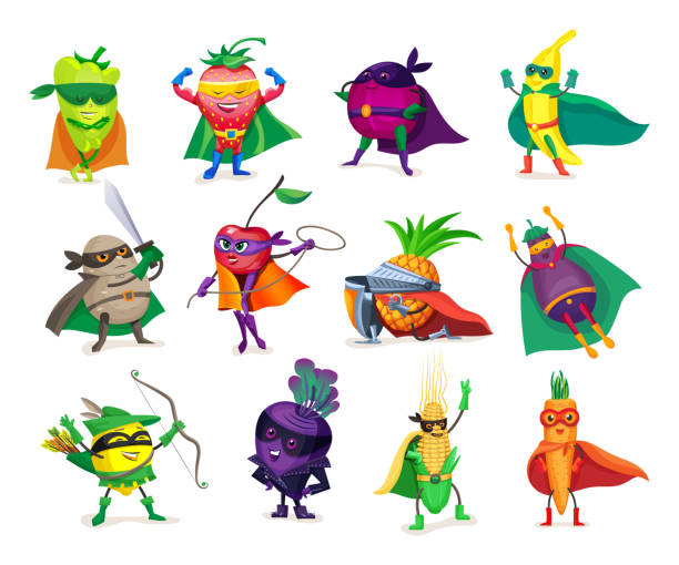 Funny Cartoon Characters Vegetables And Fruits In Superhero Costumes Stock  Illustration - Download Image Now - iStock