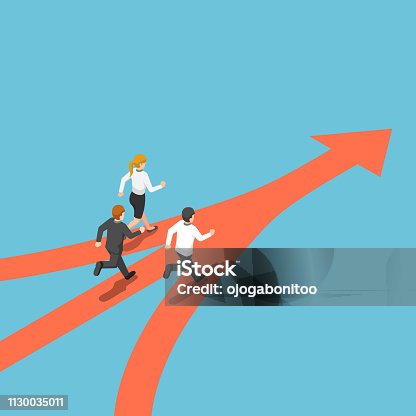 istock Isometric business people came from different way but have same target 1130035011