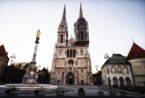 Zagreb Cathedral in city center of Zagreb, Croatia. The Zagreb Cathedral on Kaptol of Zagreab is a Roman Catholic institution the tallest building in Croatia and also sacral building in Gothic style.