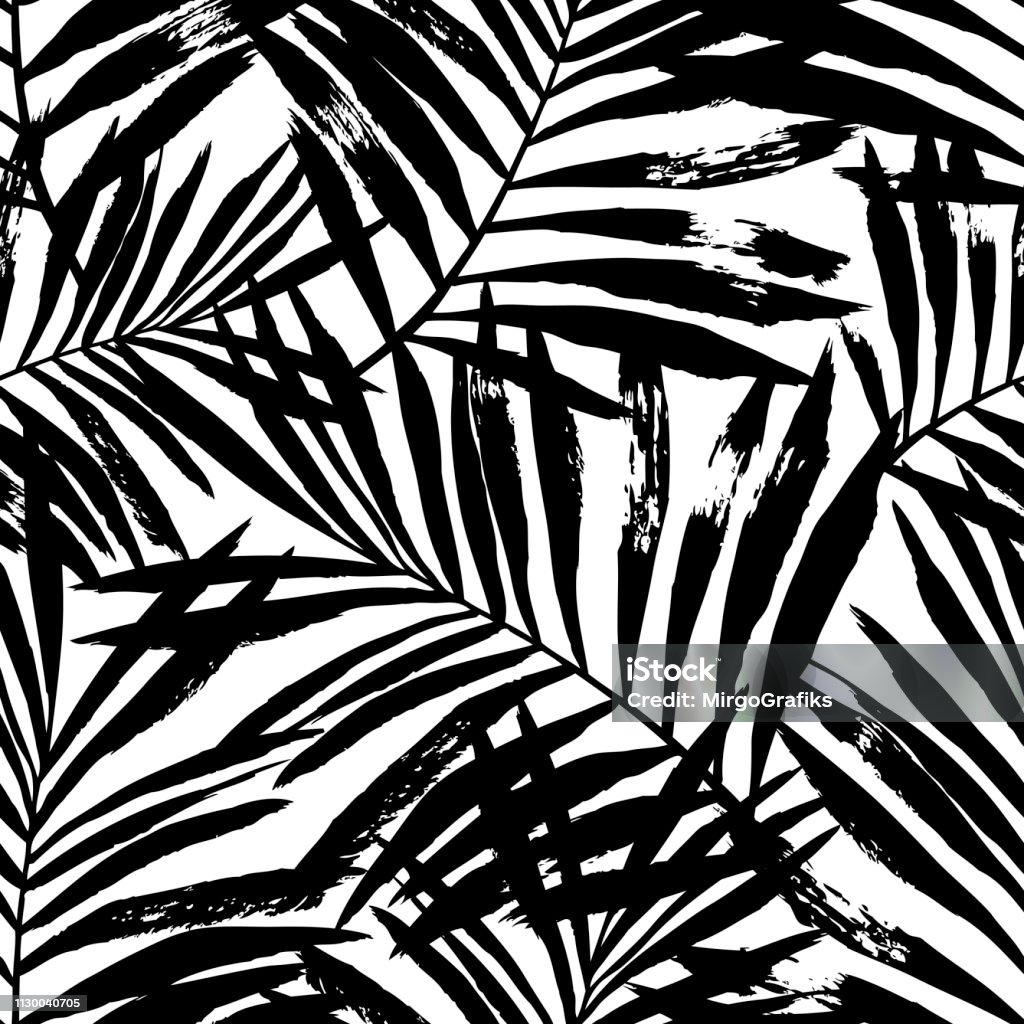 Hand geschilderde zwarte vector palm bladeren. - Royalty-free Palmboom vectorkunst