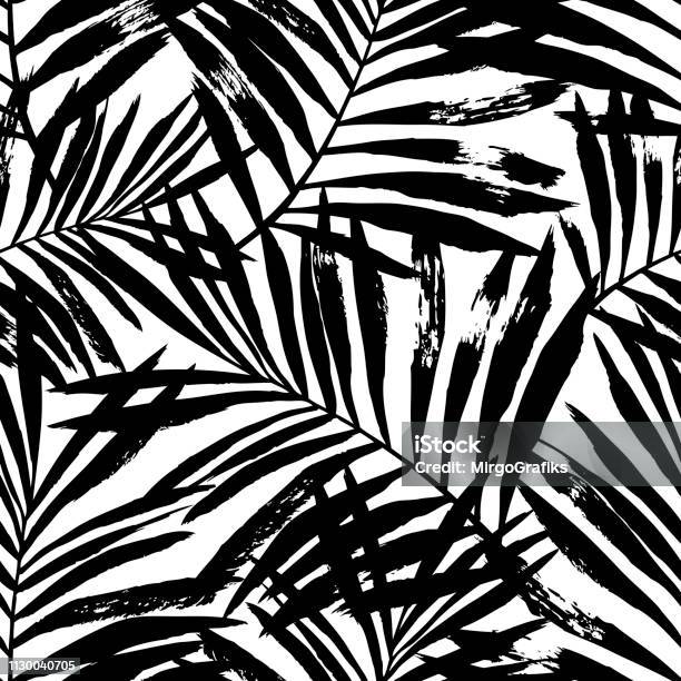 Hand Geschilderde Zwarte Vector Palm Bladeren Stockvectorkunst en meer beelden van Palmboom - Palmboom, Print, Blad