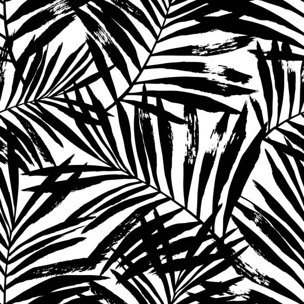 Vector illustration of Hand painted black vector palm leaves.