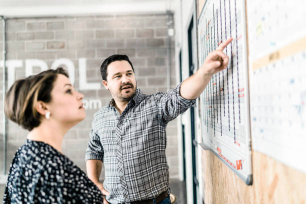 istock Businessman explaining to colleague on whiteboard 1130040846