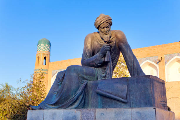 Uzbekistan. Khiva. Statue of Muhammad ibn Musa al-Khwarizmi - famous scientist born in Khiva in 783. The term 'algorithm' still reminds us of him because his name was rendered as Algoritmi in Latin. stock photo