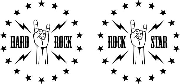 illustrations, cliparts, dessins animés et icônes de illustration de la culture rock. foudre et étoiles de texte pour le geste rocker - hand rolled
