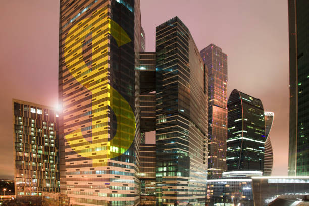 Fnancial concept, Gold  Dollar sign on a skyscraper building.
