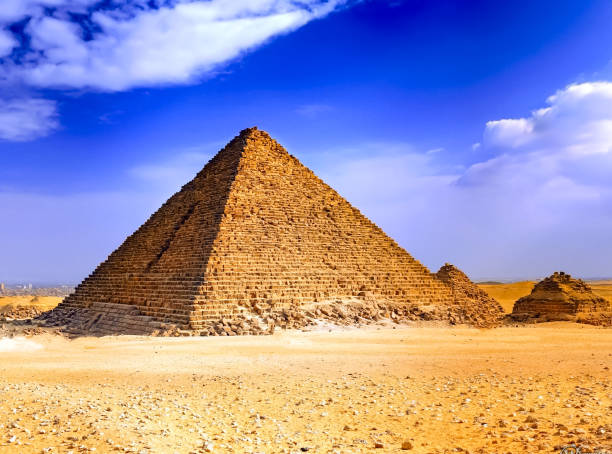 Egyptian pyramid in Giza. Egyptian pyramid in Giza. Architectural heritage of ancient Egyptian civilization. Ruins and statues of ancient Egypt. pyramid giza pyramids close up egypt stock pictures, royalty-free photos & images