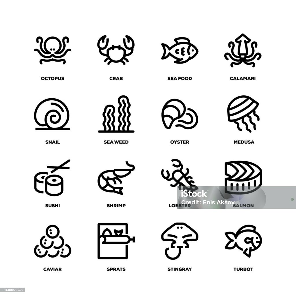 Sea Food Line Icons Icon Symbol stock vector