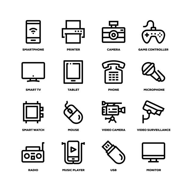 иконки линии технологии и устройств - usb flash drive data symbol computer icon stock illustrations