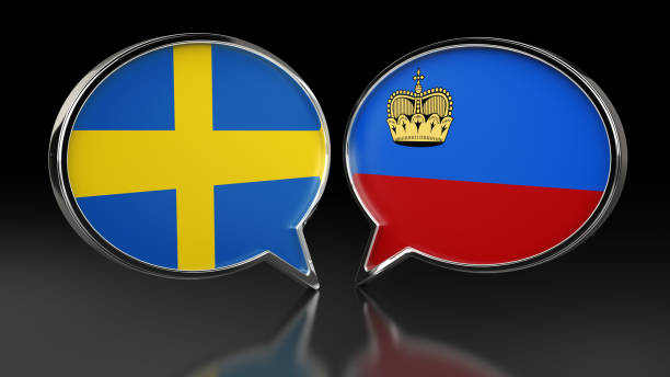 istock Sweden and Liechtenstein flags with Speech Bubbles. 3D illustration 1130053417