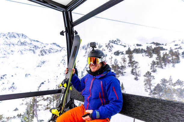 istock Skier traveling on the cable car 1130053615