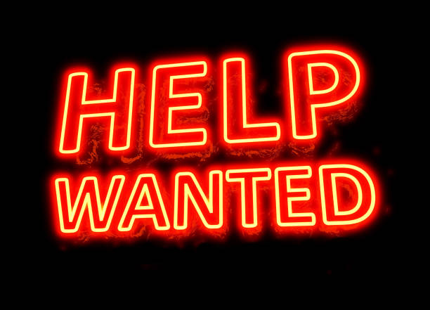 NEON HELP WANTED SIGN - NEON RECRUITMENT SIGN Neon Store Sign Series help wanted sign photos stock pictures, royalty-free photos & images