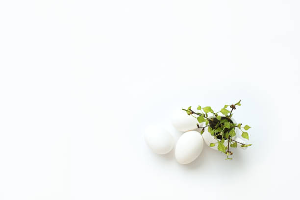 istock happy easter egg and branch with young leaves 1130054349