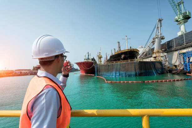 istock Inspector port state control for safety and control security during the operation of ship in port 1130057091