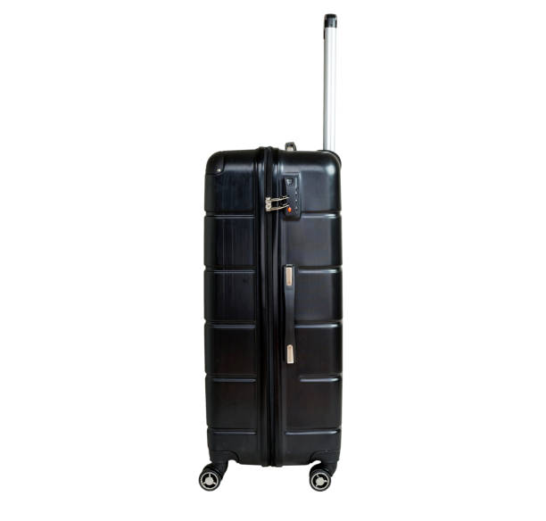 istock Black suitcase isolated on white background. Polycarbonate suitcase isolated on white. Black suitcase 1130059101