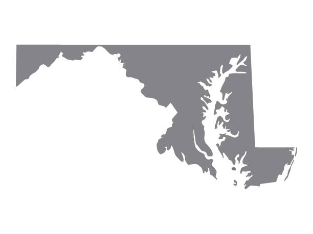 srebrna mapa stanu usa w stanie maryland - maryland flag state maryland state flag stock illustrations