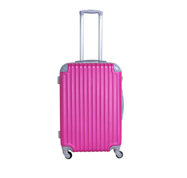 istock Crimson suitcase isolated on white background. Polycarbonate suitcase isolated on white. Crimson suitcase. 1130061305