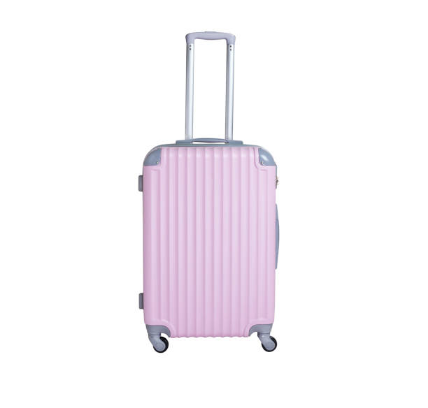 istock Pink suitcase isolated on white background. Polycarbonate suitcase isolated on white. Pink suitcase. 1130061310