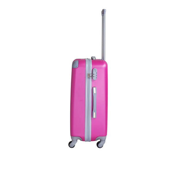 istock Crimson suitcase isolated on white background. Polycarbonate suitcase isolated on white. Crimson suitcase. 1130061312