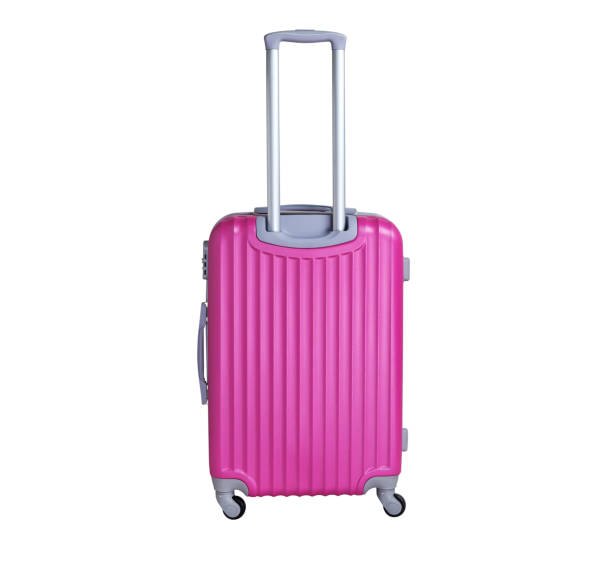istock Crimson suitcase isolated on white background. Polycarbonate suitcase isolated on white. Crimson suitcase. 1130061313