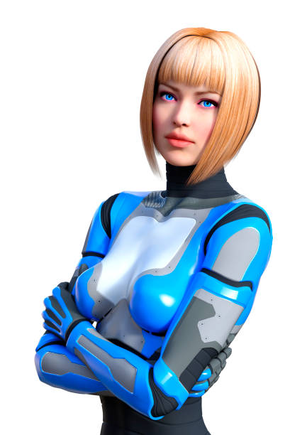 3D rendering of a female robot isolated on white background
