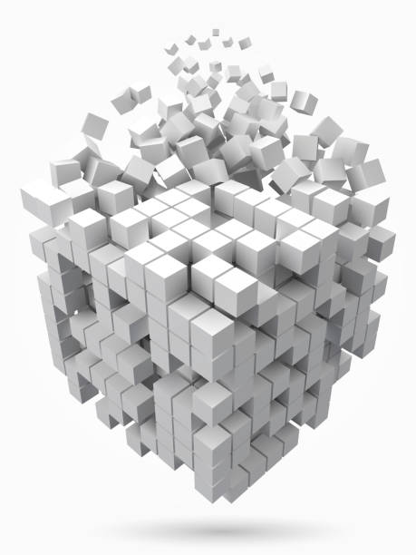 большой кубический блок данных. сделаны с меньшими белыми кубиками. 3d пиксельный стиль векторной иллюстрации. - box white stack white background stock illustrations