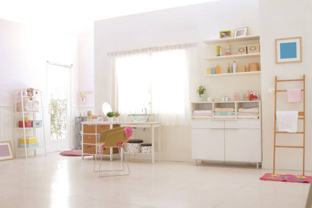 istock sideboard and shelf in front of bathroom 1130076094